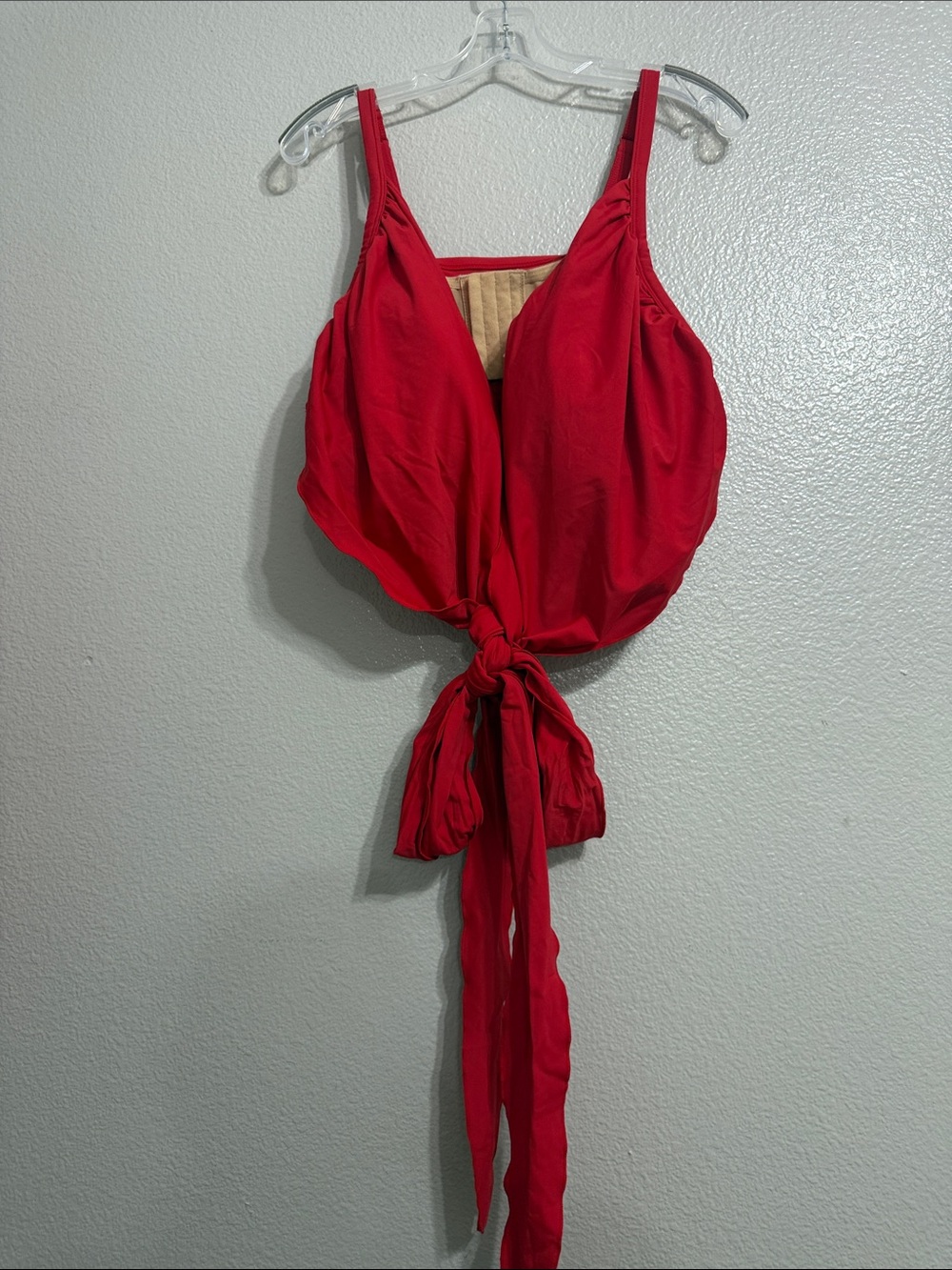 Cacique Red Tie-Front Swim Top Size 40F